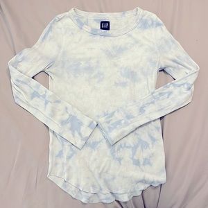 Gap waffle knit / thermal long sleeve light blue tie-dye tee, size XS